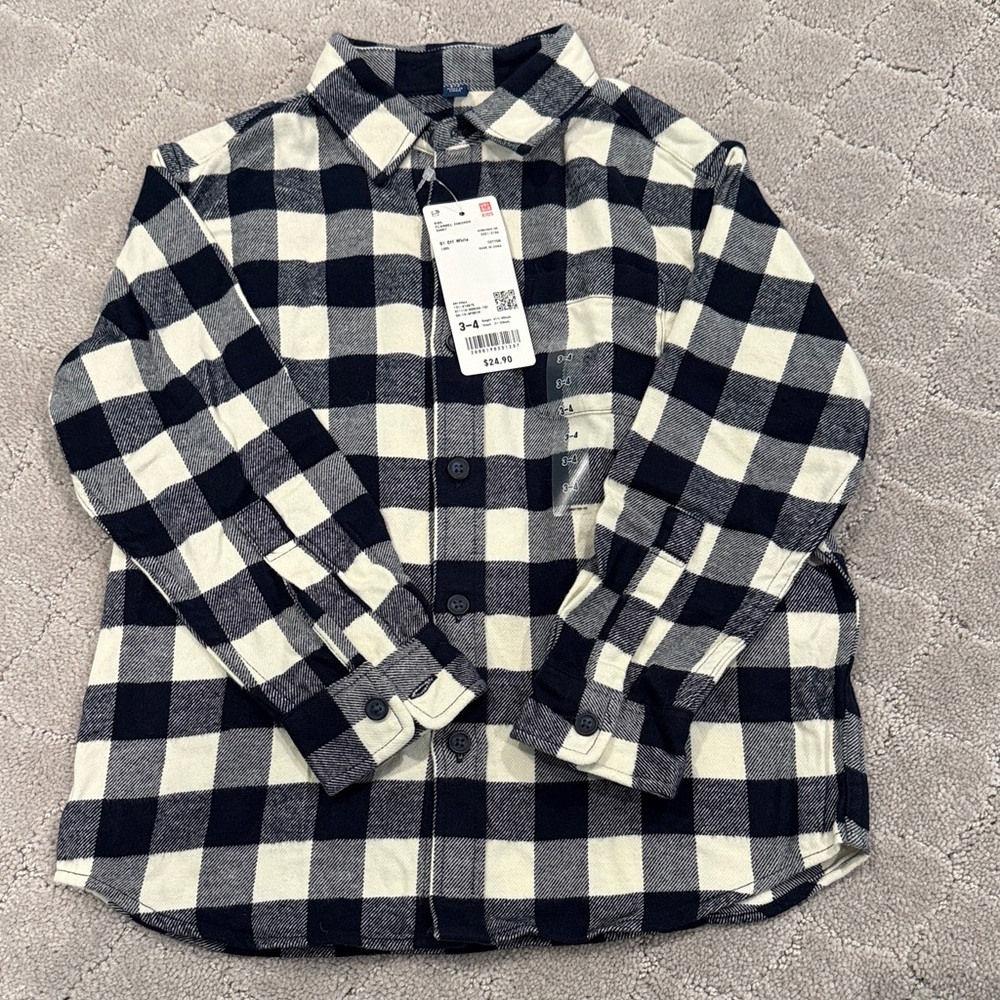 Uniqlo Kids Checkered Shirt - Navy and White